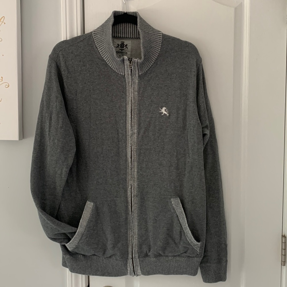 EXPRESS Track Style‎ Cardigan sweater zipper cotton gray pockets
